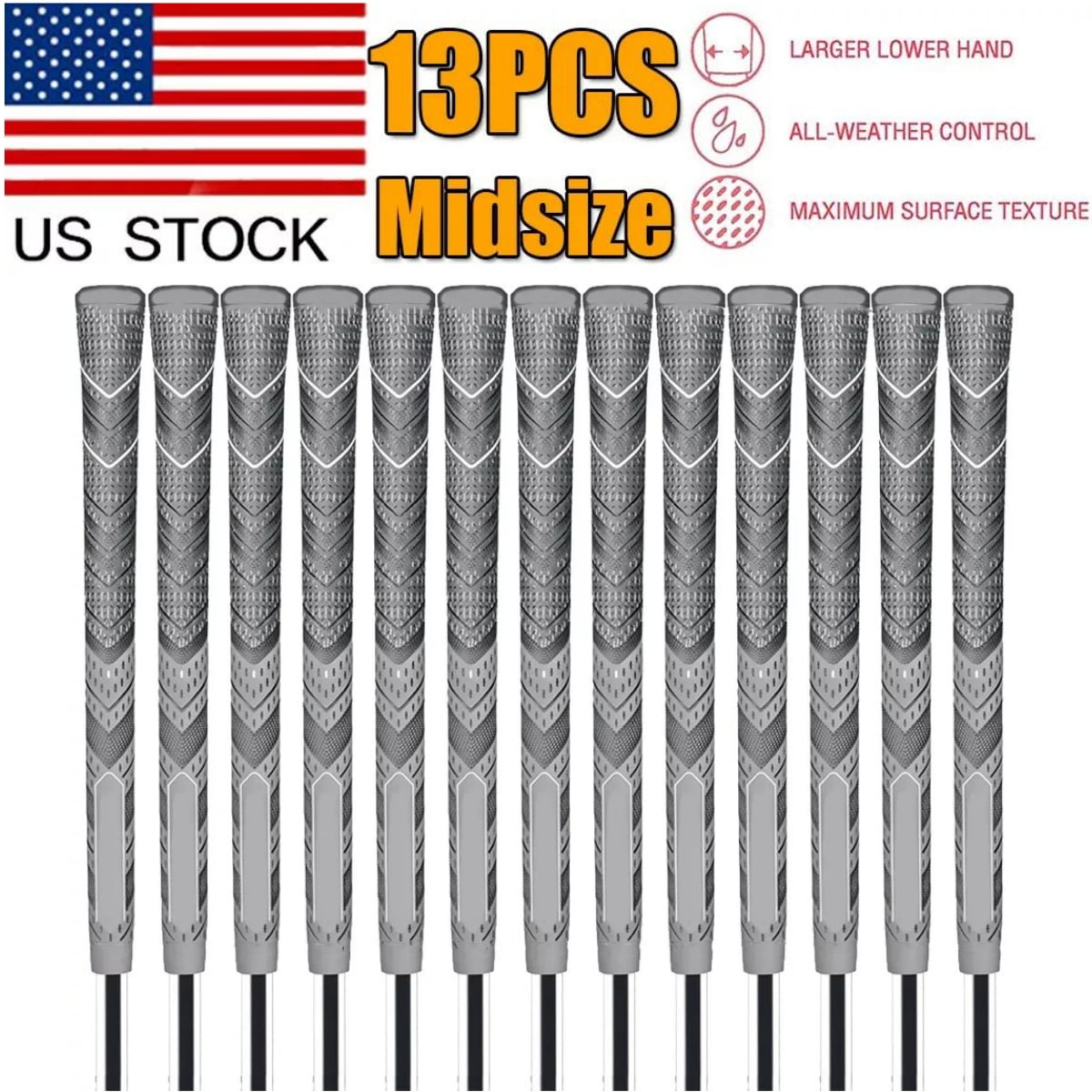 13 Pcs Golf Grip Club Grip Grey Non-Slip Rubber Golf Grip Midsize 60R