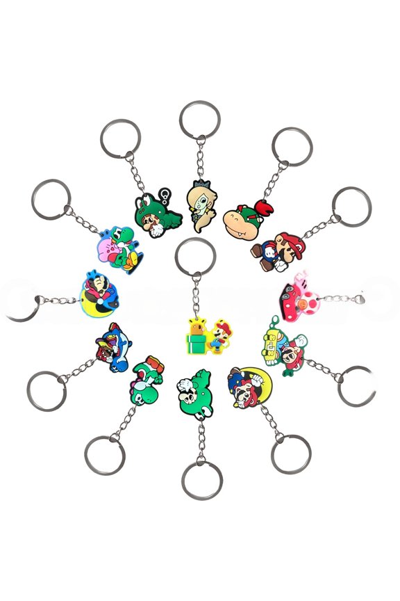 13 Pcs Keychain Cartoon Mario Party Favor Cute Keychain Kids Birthday Party Favor Keychain Backpack Keychain School Carnival Rewards Decoration Supplies