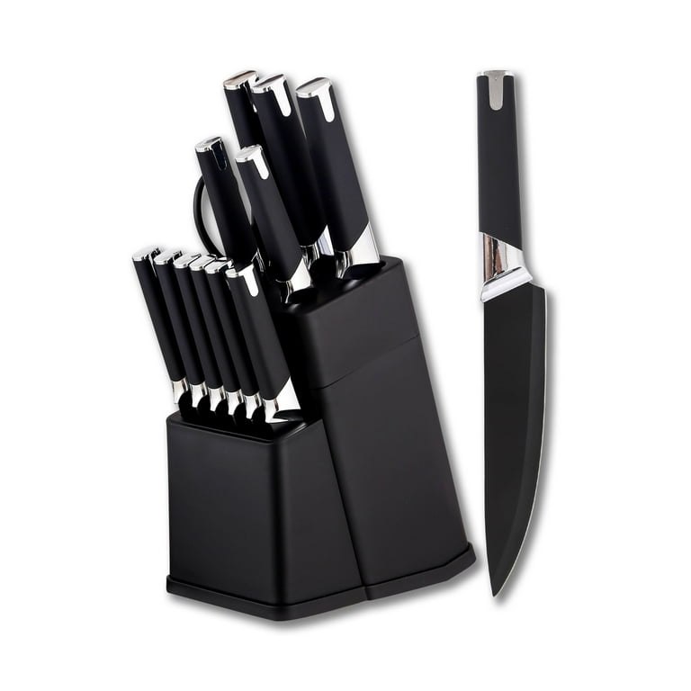 HEESEM 13 Pcs Kitchen Knife Set with Block Carbon Stainless Steel