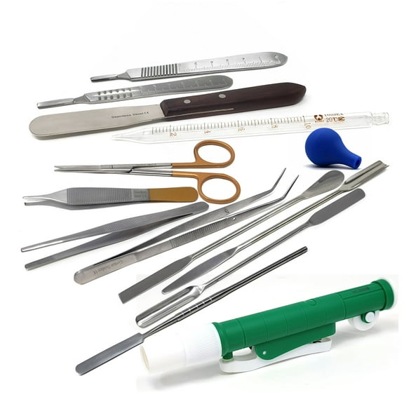 13 Pcs Lab Tools Tweezers, Pipettes & Double Ended Spatulas Multipurpose Stainless Steel Kit For Lab Work