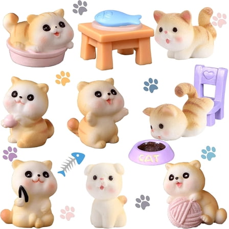 13 Pcs Lovely Cute Small Cats Figures Decor, Mini Fairy Garden Cat Succulent, Tiny Terrarium Animal Statue Ornament for Home Decoration Micro Landscape