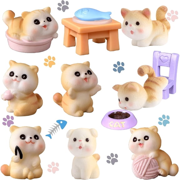 13 Pcs Lovely Cute Small Cats Figures Decor, Mini Fairy Garden Cat Succulent, Tiny Terrarium Animal Statue Ornament for Home Decoration Micro Landscape