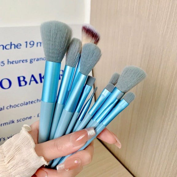 13 Pcs Make up Brush Set Buffer Powder Contour Eyeshadow With Pouch Brushes Set-Blue