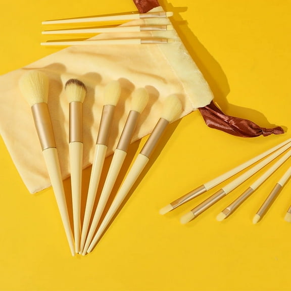 13 Pcs Make up Brush Set Buffer Powder Contour Eyeshadow With Pouch Brushes Set-Yellow