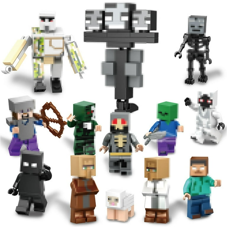 13 Pcs Mine craft Minifigures Building Blocks Toys Set Game Pixelated Miner Character Action Figures Building Kits Collection Display Toy for Boys Kids Walmart