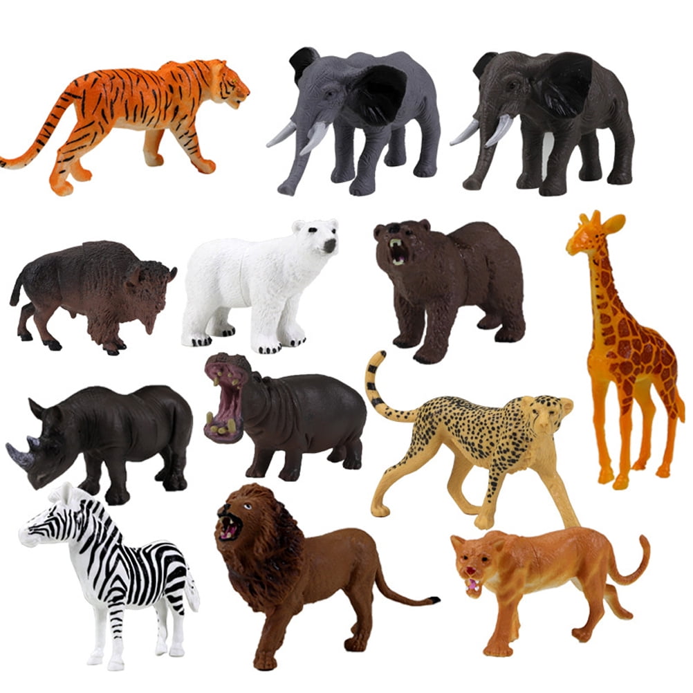 13 Pcs Mini Jungle Animal Toys Set Realistic Wild PVC Animals Learning