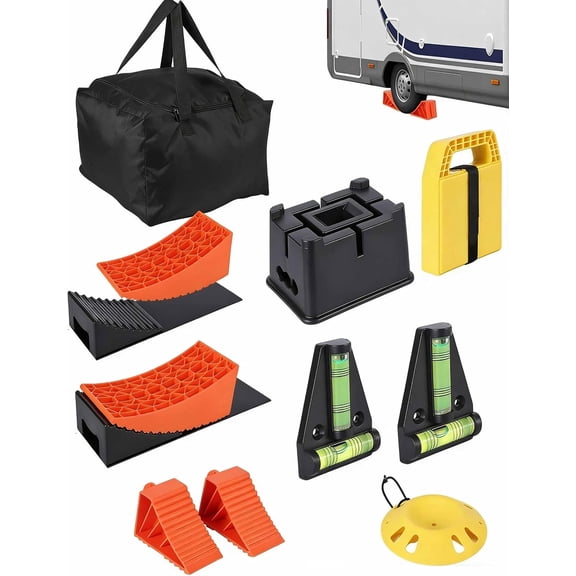 13 Pcs RV Leveling Kit with Wheel Chocks Hitch Stand and Storage Bag