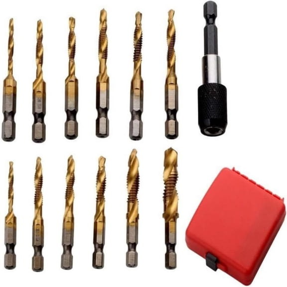13 Pcs SAE/Metric Combination Drill Tap Bit Set Hex Shank Drill Bits Screw Tapping Bit Tool For Drilling Tapping Countersinking