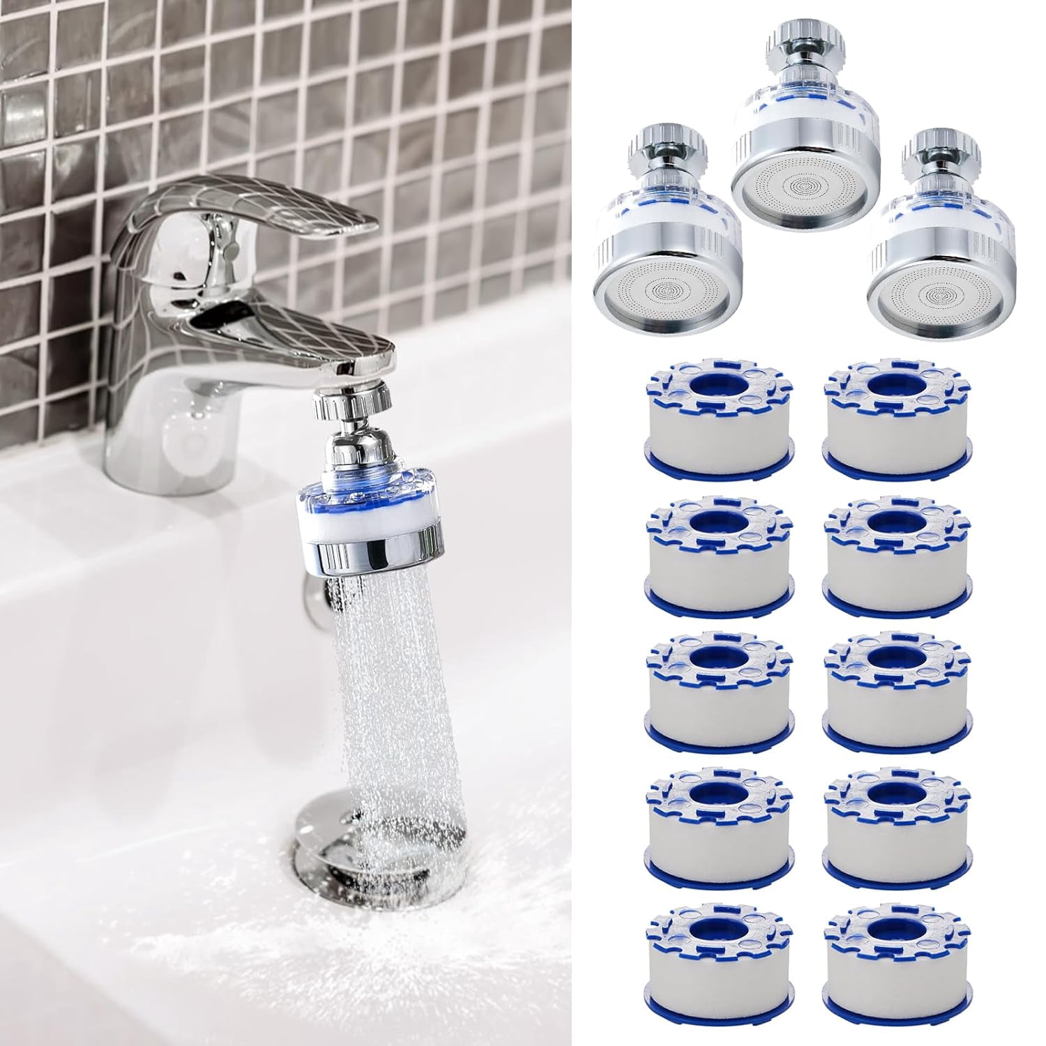 13 Pcs Sink Water Filter Faucet Set, 360 ° Rotating Bathroom Filter ...