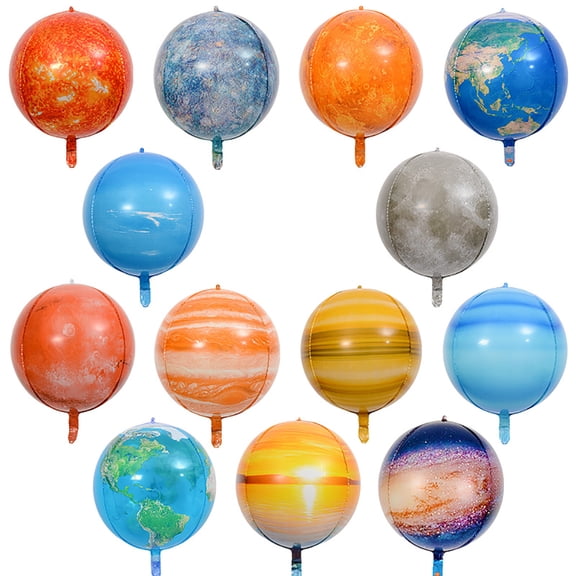 13 Pcs Space Balloons 22 Inch Large 4D Galaxy Planet Balloons World Map Globe Inflatable Earth Outer Space Party Decorations for Travel Theme Party Birthday Earth Day