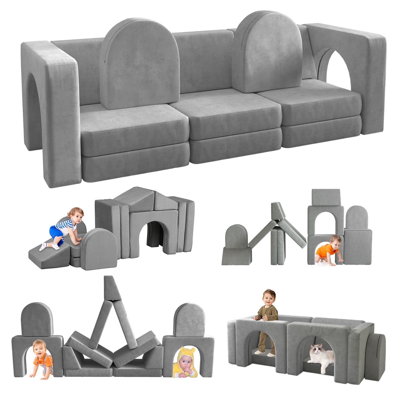 Walmart discount codes: Walmart Black Friday Deals 2025 - Linor 13 Pcs Modular Kids Sofa Couch, Foam Playroom Sofa for Toddlers, Easy Clean, Grey