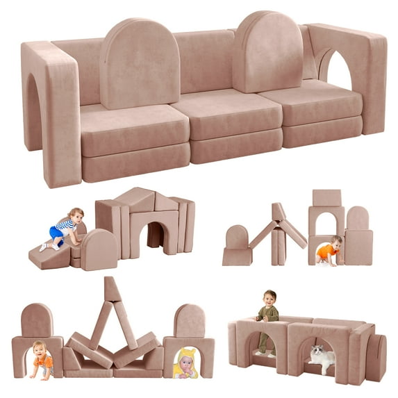 13 Pcs Toddler Sofa for Kids, Linor Modular Kids Couch for Playroom, Kids Play Couch for toddlers 1-3, Kids Sofa Couch, Kids Modular Play Couch, Light Pink
