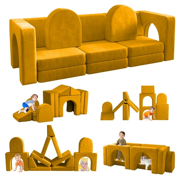 13 Pcs Toddler Sofa for Kids, Linor Modular Kids Couch for Playroom, Kids Play Couch for toddlers 1-3, Kids Sofa Couch, Kids Modular Play Couch, Yellow