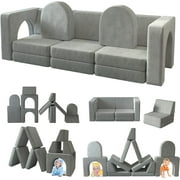 13 Pcs Toddler Sofa for Kids, Linor Modular Kids Couch for Playroom, Kids Play Couch for toddlers 1-3, Kids Sofa Couch, Kids Modular Play Couch,  Grey