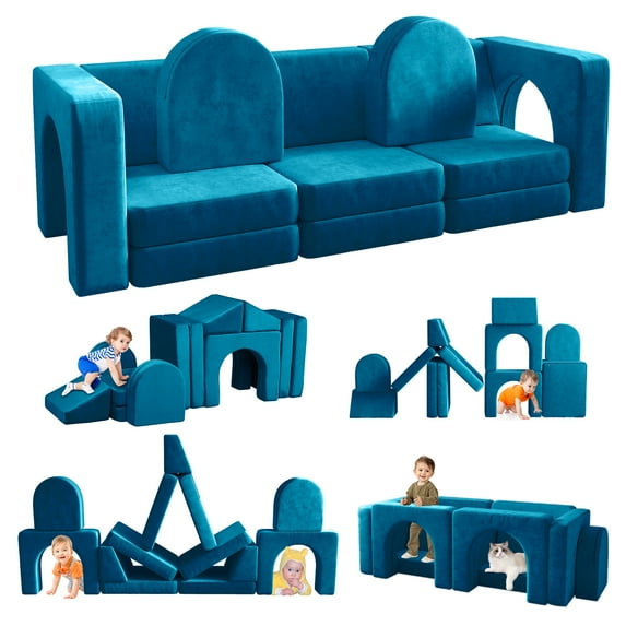 13 Pcs Toddler Sofa for Kids, Linor Modular Kids Couch for Playroom, Kids Play Couch for toddlers 1-3, Kids Sofa Couch, Kids Modular Play Couch, Blue