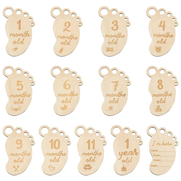 13 Pcs Wooden Baby Monthly Milestone Cards Baby Announcement Cards Pregnancy Journey Milestone Markers to Commemorate Baby's First Year of Life