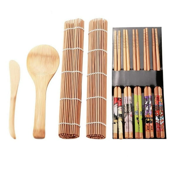 13-Piece Bamboo Sushi Maker Kit - Complete DIY Sushi Rolling Set with Mat & Tools