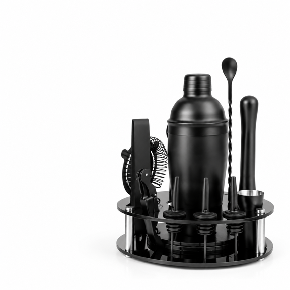 13-Piece Bartender Cocktail Set with Rotatable Stand for Home Bar, Frosted Black
