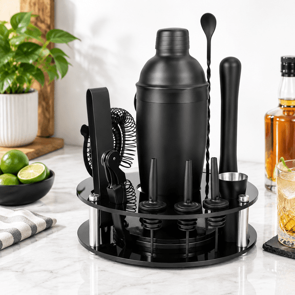 13-Piece Bartender Cocktail Set with Rotatable Stand for Home Bar