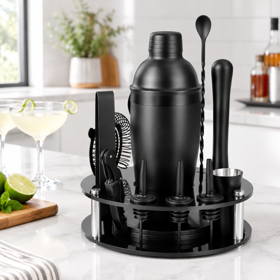 13-Piece Bartender Cocktail Shaker Set with Rotatable Stand for Home Bar