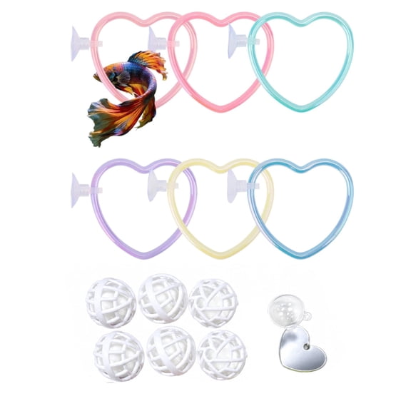 13-Piece Betta Toy Set,Heart Mirror & Ornaments for Fish Tank