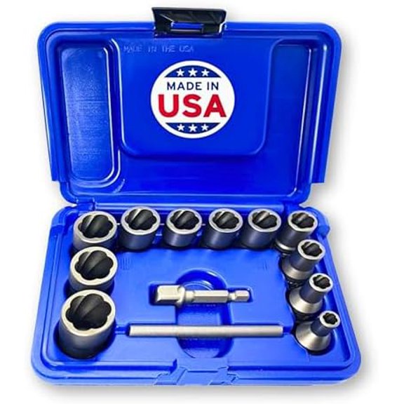 13 Piece Bolt Extractor Set | Made in USA Turbo Sockets for Stripped, Rounded, Frozen Bolts & Nuts | Drive Impact Grade Lug Nut & Bolt Remover Kit | Nut Extractor Socket Set