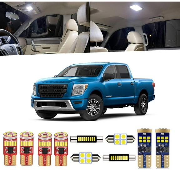 13 Piece Car Interior LED Lights Kit for Nissan Titan 2016 2017 2018 2019 2020 2021 2022 2023 2024 Map Dome Trunk Vanity Mirror Light Bulb+ Install Tool