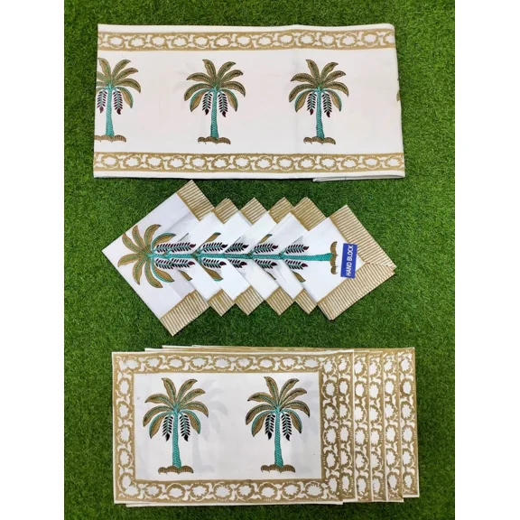 13-Piece Cotton Table Mat Set 6 Placemats, 6 Napkins & 1 Table Runner Hand Block Print Dinning table Decor