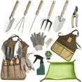 thumbnail image 1 of 13-Piece Garden Tools Set with Tote Bag & Apron, Repotting Mat - Stainless Steel Heavy Duty Planting Kit, Ergonomic Non-Slip Handles - Gardening Gift for Women, Mom, Home Gardeners, 1 of 9