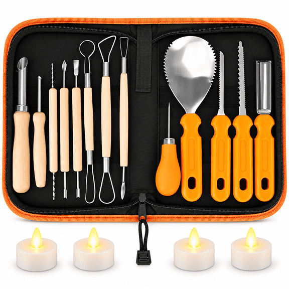 13-Piece Halloween Pumpkin Carving Tool Kit, Stainless Steel with Storage Bag