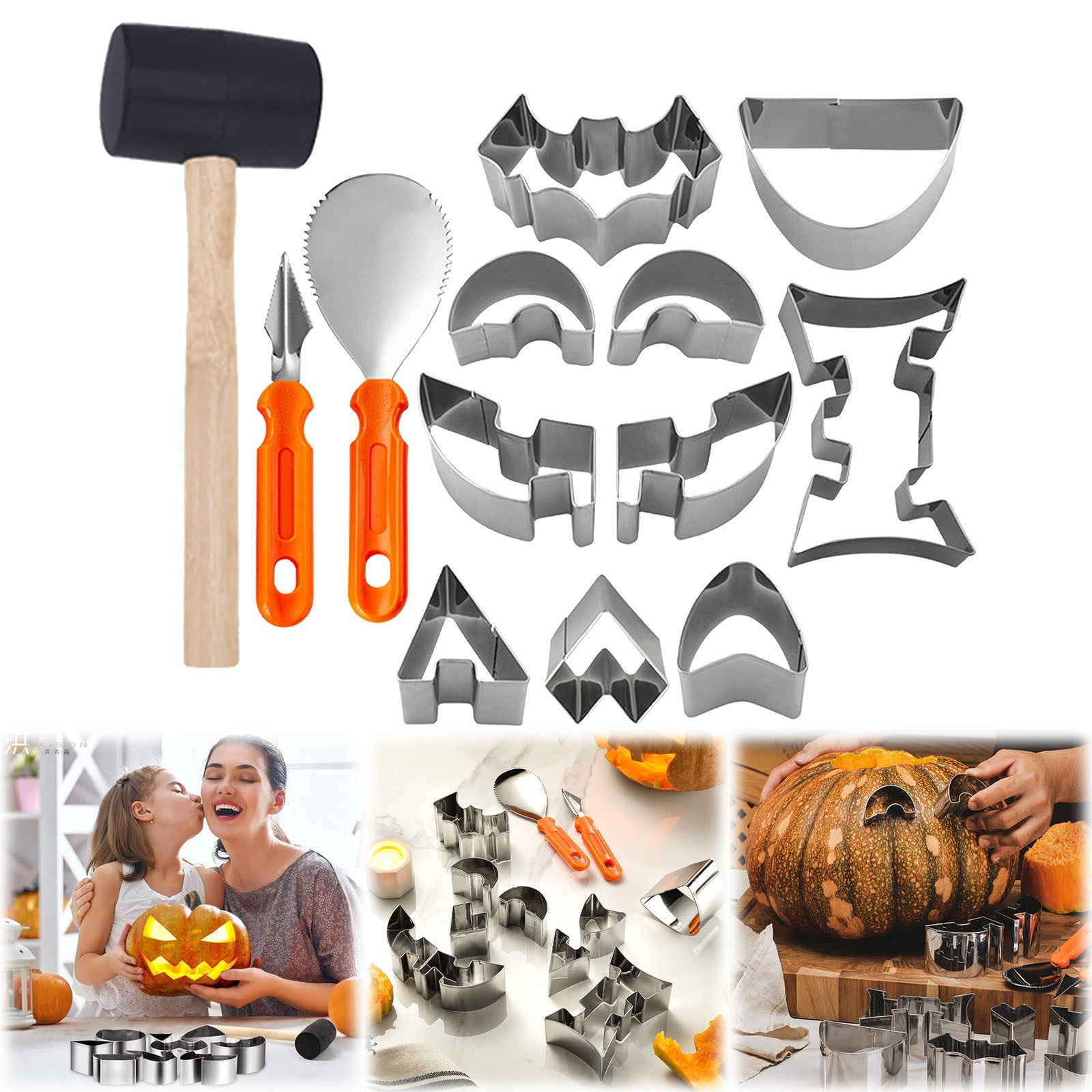 13-Piece Halloween Pumpkin Carving Tool Set with Templates, Stainless ...