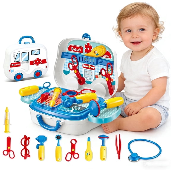 13-Piece Kids Doctor Kit, Medical Dr Play Set with Carry Case , Pretend Play Toy Gift for Toddlers Ages 3-6