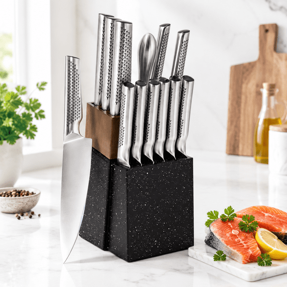 13-Piece Kitchen Set With Wood Block, 5Cr15 High Carbon Steel