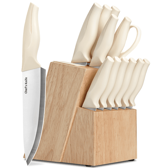 Xanapon Knife Set, 13PC German Stainless Steel Kitchen Knives with Sharpener, Ergonomic Handles, Perfect Housewarming Gift, White