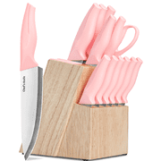 Xanapon Knife Set, 13PC German Stainless Steel Kitchen Knives with Sharpener, Ergonomic Handles, Perfect Housewarming Gift, Pink