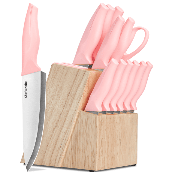 Xanapon Knife Set, 13PC German Stainless Steel Kitchen Knives with Sharpener, Ergonomic Handles, Perfect Housewarming Gift, Pink