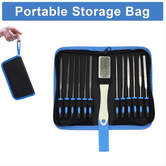 13-Piece Metal Needle File Set with 6 Diamond Files, 6 Steel Files,Cleaning Brush and Carrying Case for Wood,Plastic DIY