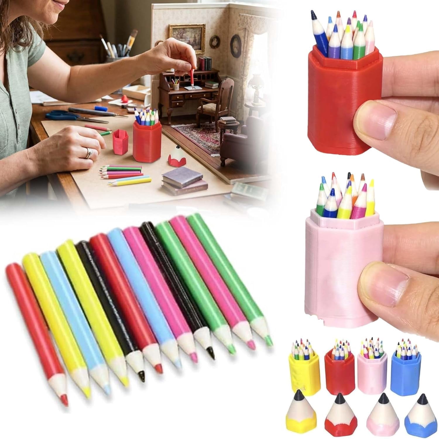 13-Piece Mini Colored Pencil Set for Dollhouse, Mini Desk Accessories for DIY Crafts