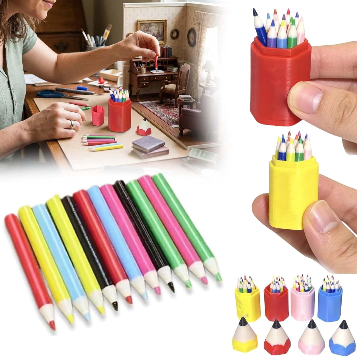 13-Piece Mini Colored Pencil Set for Dollhouse, Mini Desk Accessories for DIY Crafts