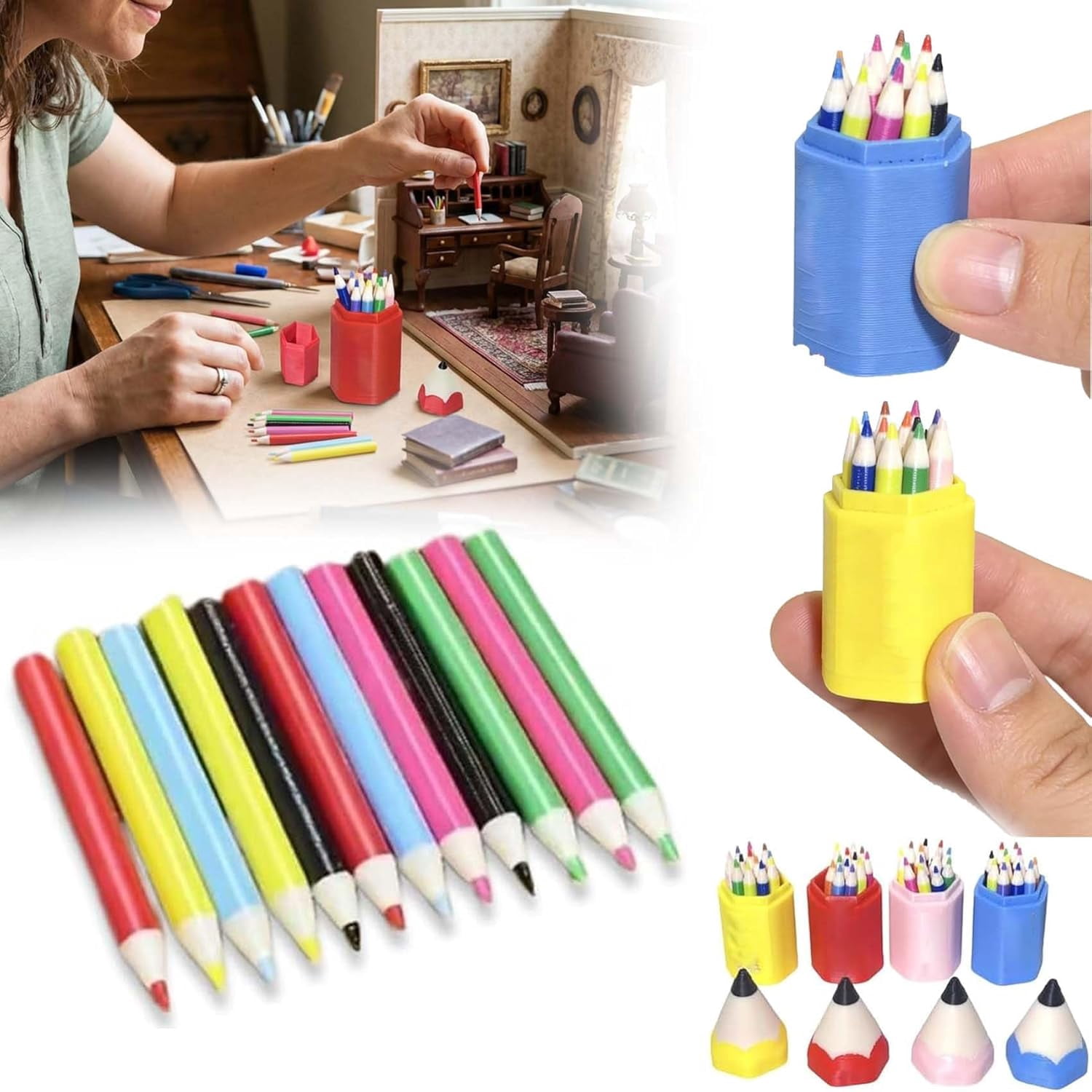 13-Piece Mini Colored Pencil Set for Dollhouses and DIY Miniature Scenes(2PCS-A)