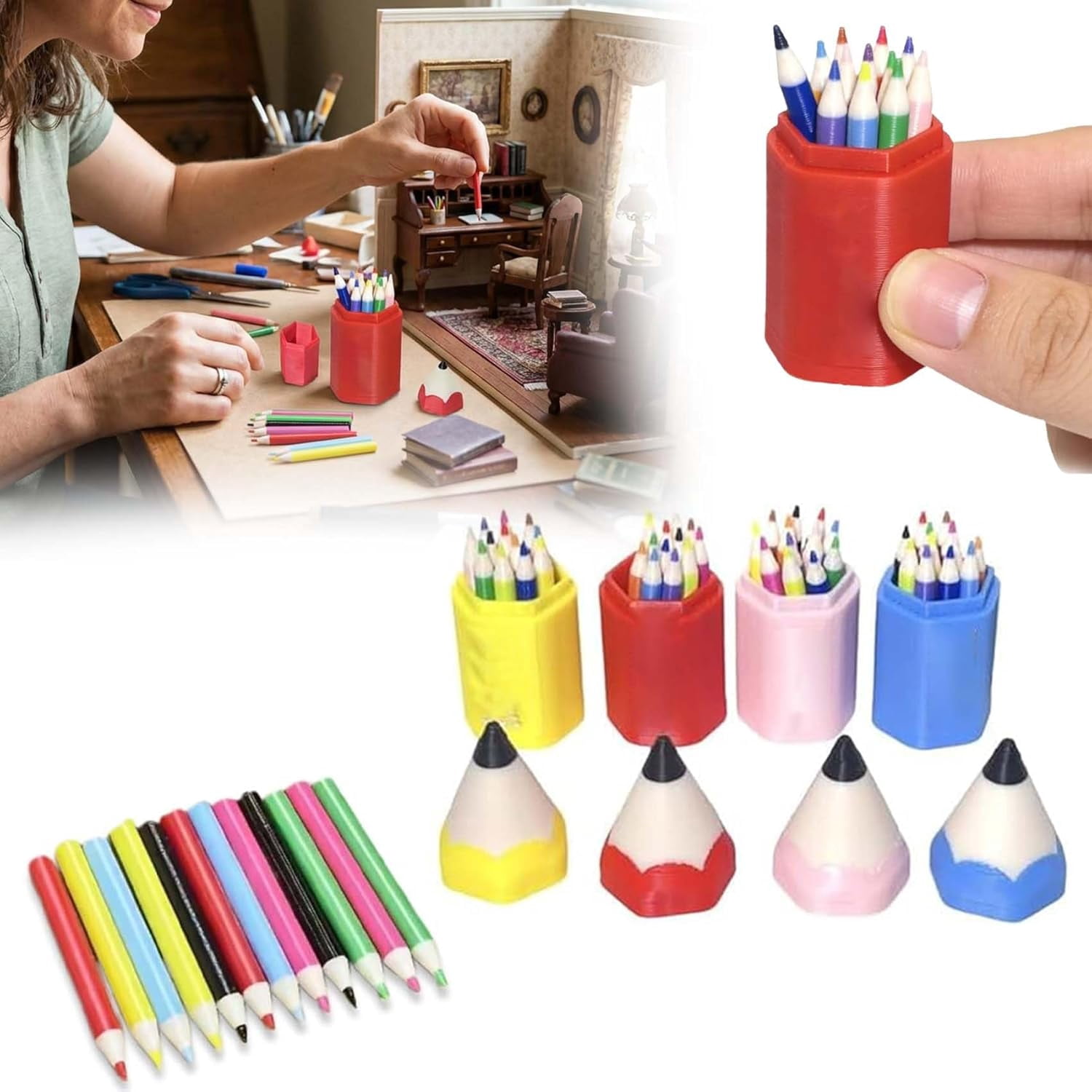 13-Piece Mini Colored Pencil Set for Dollhouses and DIY Miniature Scenes(4PCS)