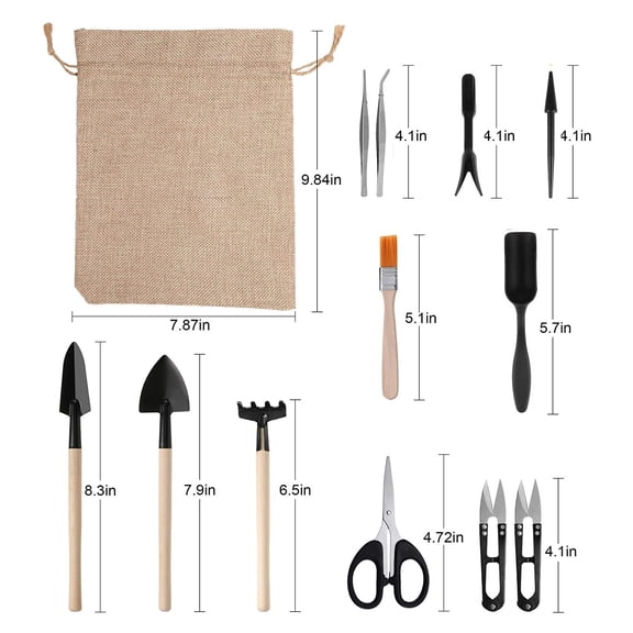 13 Piece Mini Gardening Hand Tool Set with Storage Bag Portable Indoor Succulent Transplanting Kit for Small Plants Bonsai Cactus Flowers Weeding Digging Loosening Soil