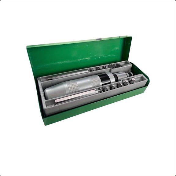 13-Piece Multi-Function Impact Screwdriver Set. Includes a rusted screw extractor, a reversible screwdriver, and a center tap
