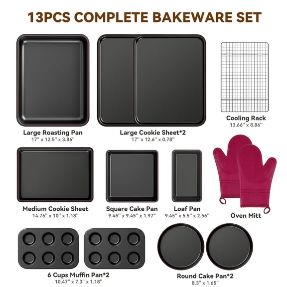 13-Piece Nonstick Stackable Bakeware Set Plum