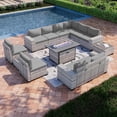 thumbnail image 1 of Sweecci 13 Pcs Outdoor Patio Furniture Set, All Weather Wicker Rattan Sectional Sofa & 55000BTU Gas Fire Pit Table, 2-in-1 43" Propane Fire Table for Backyard Garden Poolside Deck,Grey, 1 of 8