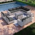thumbnail image 1 of Sweecci 13 Pcs Outdoor Patio Furniture Set, All Weather Wicker Rattan Sectional Sofa & 55000BTU Gas Fire Pit Table, 2-in-1 43" Propane Fire Table for Backyard Garden Poolside Deck,Dark Grey, 1 of 8