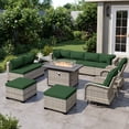 thumbnail image 1 of 13-Piece Outdoor Patio Furniture Set with Rocking Swivel Chair, Wicker Rattan Sectional Sofa Conversation Set with 55,000 BTU Fire Pit Table with Ottomans, Backyard Furniture,Dark Green, 1 of 11