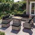 thumbnail image 1 of 13-Piece Outdoor Patio Furniture Set with Rocking Swivel Chair, Wicker Rattan Sectional Sofa Conversation Set with 55,000 BTU Fire Pit Table with Ottomans, Backyard Furniture,Dark Grey, 1 of 8