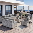 thumbnail image 1 of 13-Piece Outdoor Patio Furniture Set with Rocking Swivel Chair, Wicker Rattan Sectional Sofa Conversation Set with Tempered Glass Table, Backyard Furniture,Grey, 1 of 9