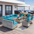thumbnail image 1 of 13-Piece Outdoor Patio Furniture Set with Rocking Swivel Chair, Wicker Rattan Sectional Sofa Conversation Set with Tempered Glass Table, Backyard Furniture,Turquoise, 1 of 9